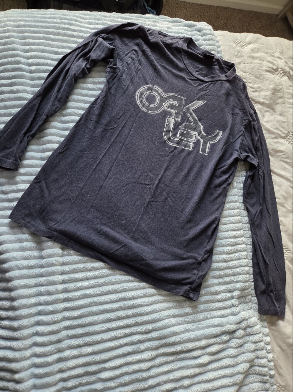 Oakley Charcoal Gray/ Dark Navy Long Sleeve Tee with Subtle Logo Tag
